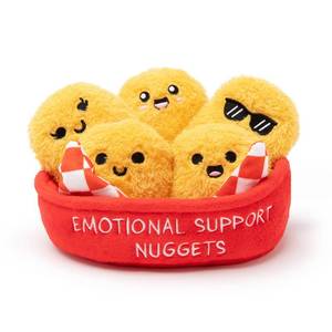 lot 16912 image: Emotional Support Nuggets by Relatable, Easter Plush Cuddly Stuffed Animals and Toys, Cute Easter Basket Stuffers, Non Candy Easter Gift Basket Ideas, Includes 5 Plushies with Carrying Basket - Retail $17