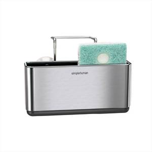 lot 16919 image: Missing One Suction Cup simplehuman Slim Sink Caddy Sponge Holder, Brushed Stainless Steel, Silver - Retail $25