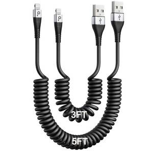 lot 16936 image: iPhone Charger Cable for Car (3FT5FT), 2Pack Coiled Lightning Cable, Apple MFi Certified Retractable Charging Cord Compatible with iPhone 14131211 Pro MaxXS MAXXRXS8iPadiPodCarPlay - Retail $17