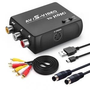 lot 16956 image: HTDYOO S Video RCA to HDMI Converter with RCA Cable  Svideo Cable  USB Cable, S-Video AV to HDMI Converte Compatible for PALNTSC for TVPCPS1PS2 STBXboxVHSVCRDVD - Retail $18