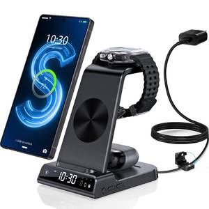 lot 16959 image: Wireless Charger for Samsung Charging Station with Clock for Samsung Galaxy S25 UltraS24 UltraZ Flip 7Fold 6Bud, 3 in 1 Android Charging Station, Watch Charger for Samsung Galaxy Watch 8765Pro - Retail $40