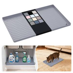 lot 16963 image: URMONA Waterproof Silicone Under Sink Mat 16 x 10 Shelf Liner for Kitchen and Bathroom, Cabinet and Counter Protector, Storage and Organizers, Litter Mat, Pet Cat Puppy Essentials(Light Grey) - Retail $13