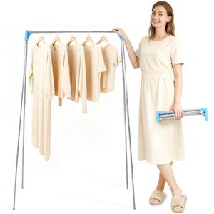 lot 16966 image: LMGOV Twist-to-Lock Portable Clothes Drying Rack, Foldable Garment Rack for Travel, Dance Competitions, Collapsible Hanging Rack for Camping, Hotel & Dorm Use (Basic) - Retail $21