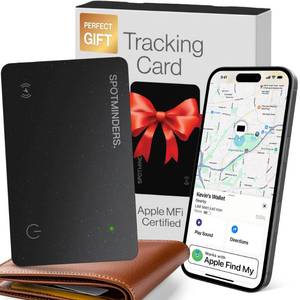 lot 16979 image: SPOTMINDERS Apple MFi Certified Wallet Tracker Works With Apple Find My Tracking Card for Wallet Card Rechargeable IP68 Waterproof 0.07in Slim iPhone Item Finder for Luggage Tags Purse Gifts for Women - Retail $30