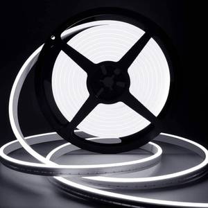 lot 16980 image: Lamomo LED Neon Rope Light, 12V White Neon LED Strip Light, 16.4ft5m Dimmable Waterproof Strip Lighting, Silicone DIY Sign for Bedroom Indoor Home Decor (Power Adapter Included) - Retail $32