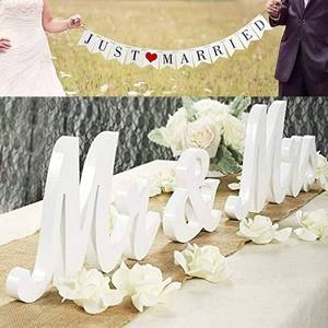 lot 16982 image: VIOPVERY Mr and Mrs Sign for Wedding Table,Large White Mr and Mrs Sign,Wooden Letters,Mr & Miss Sign with Just Married Banner Wedding Decorations for Anniversary - Retail $16