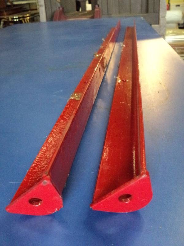lot 3526 image: (2) red metal legs,  44 X 1-12 X 1-12