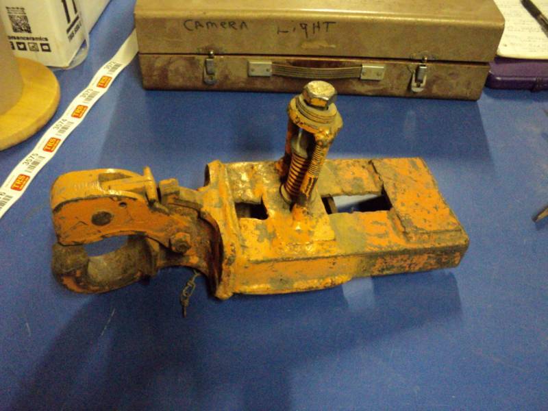 lot 3572 image: orange metal trailer coupler for forklifts to pull trailers 15 x 5