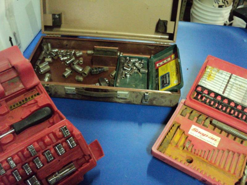 lot 3574 image: (3) ct. mixed lot sockets and bits in (2) plastic cases (1) metal box, sets are used and incomplete
