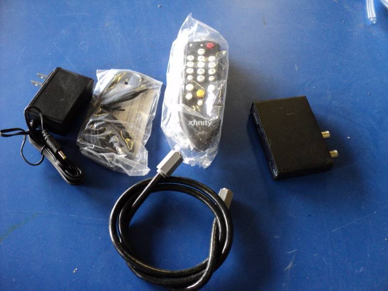 lot 3665 image: Replacement Digital Transport Adapter for Comcast Xfinity includesDigital Transport adapter, 3 coax cable, remote, remote control sensor receiver, power cord