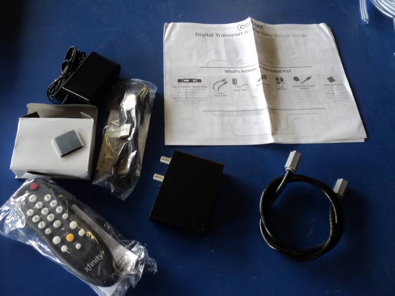 lot 3668 image: Replacement Digital Transport Adapter for Comcast Xfinity includesDigital Transport adapter, 3 coax cable, remote, remote control sensor receiver, power cord