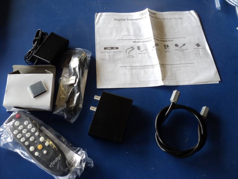 lot 3669 image: Replacement Digital Transport Adapter for Comcast Xfinity includesDigital Transport adapter, 3 coax cable, remote, remote control sensor receiver, power cord