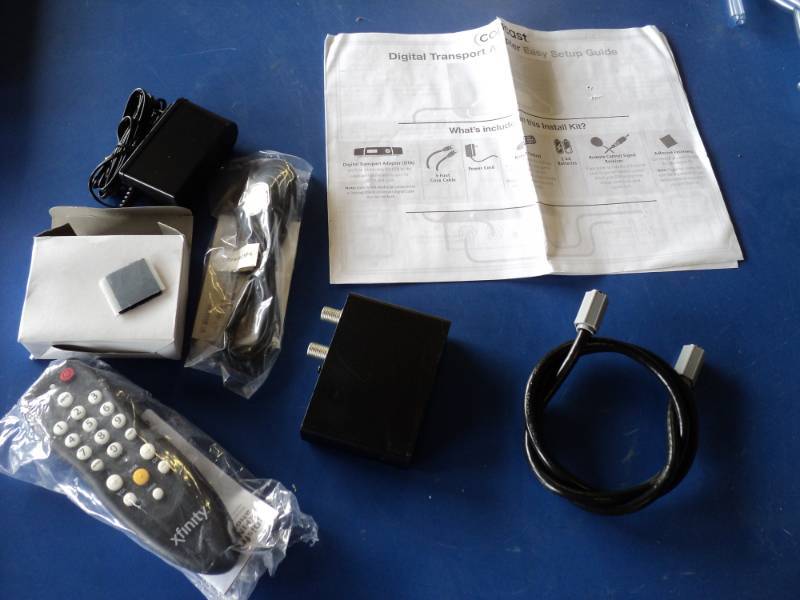 lot 3670 image: Replacement Digital Transport Adapter for Comcast Xfinity includesDigital Transport adapter, 3 coax cable, remote, remote control sensor receiver, power cord