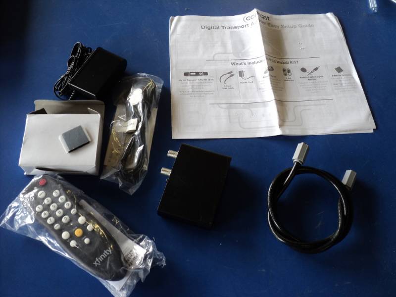 lot 3671 image: Replacement Digital Transport Adapter for Comcast Xfinity includesDigital Transport adapter, 3 coax cable, remote, remote control sensor receiver, power cord