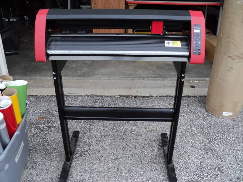 lot 3699 image: Small business start up Mixed lot Vinyl cutting machine, tub of sign vinyl and 4-drawer cabinet full of vinyl decals and nail decals great extra money opportunity