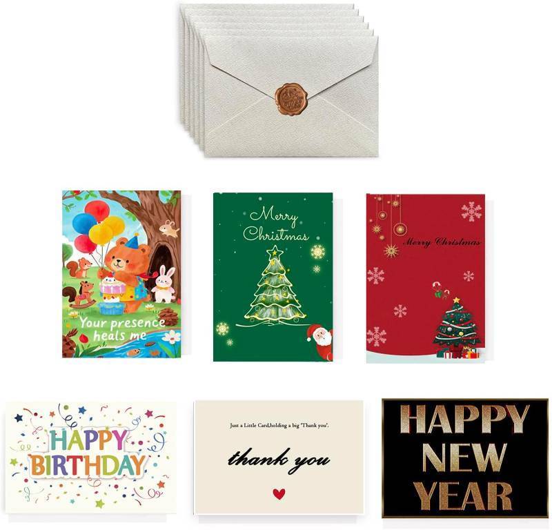 lot 56634 image: Greeting Cards 6-Pack Value Set - Multi-Occasion Assorted Designs for Birthday, Thank You, Holiday, Congratulations   Premium Quality with Envelopes