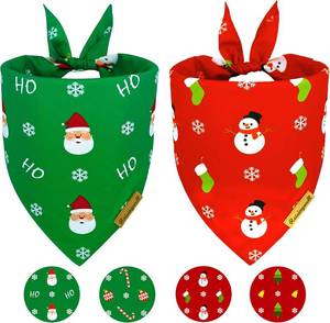 lot 56840 image: Christmas Dog Bandanas 2 Pack, 4 Pattern Reversible Adjustable Winter Holiday Bandana for Boy and Girl, Scarf for X-Large Breed Dogs  Christmas Snowman  Santa Claus 
