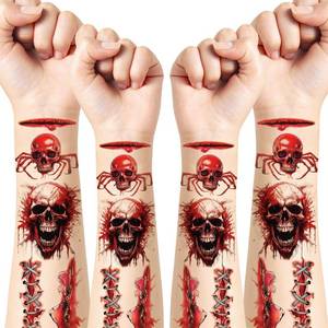 lot 56848 image: 16 Sheets Halloween Scar Temporary Tattoos - Horror Zombie Makeup Realistic Fake Bloody Wound Stitch Vampire Bite Waterproof Tattoo Stickers for Adult Kid Cosplay Party Masquerade Prank Prop