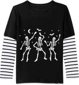 lot 56870 image: Toddler Boy Halloween Tshirts Glow-in-The-Dark Skeleton Short Sleeve Shirt Kids Bat Tee Tops 6 Years