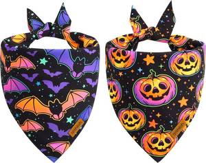 lot 56872 image: Halloween Dog Bandanas - 2 Pack Reversible Pumpkin and Bat Pet Scarf for Boys and Girls  Fall Dog Bibs  Premium Durable Fabric  Holiday Dog Bandana for Medium and Large Dogs (Large)