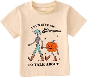 lot 56883 image: Halloween Shirt Toddler Baby Boy Girl Western Pumpkin Skeleton T-Shirt Kids Spooky Season Creep Skull Tee Tops
