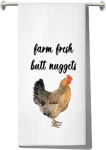 lot 56886 image: LEVLO Funny Chicken Kitchen Towel Housewarming Gift for Chicken Lover Farm Fresh Butt Nuggets Dish Towel Decor (Farm Fresh Butt Towel)