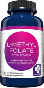 lot 56897 image: MD Life L-Methylfolate 15 mg Supplement - Professional-Grade Active L Methylfolate Supplement - 90 Capsules - L-Methylfolate 15mg - Maximum Potency MTHFR WEssential Amino Acids
