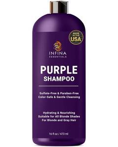 lot 56899 image: Purple Shampoo for Blondes, Gray, Brassy & Color Treated Hair, Sulfate Free, Enriched with Green Tea & Chamomile & Avocado Oil - Nourishing & Hydrating Blonde Shampoo - 16 fl oz