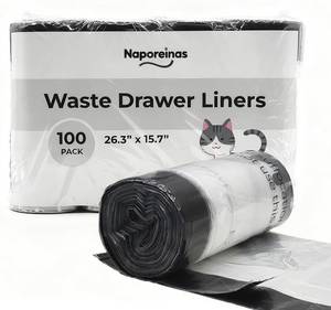 lot 56973 image: 100 Pack Cat Litter Waste Bags, Compatible with Litter Robot 4 & 3, Pre-Separated Transparent Drawstring Liners, Heavy Duty 9-11 Gallon Replacement Bags for Self-Cleaning Litter Box