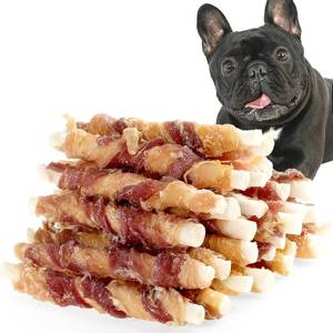 lot 64472 image: ASMPET Dog Treats Chews, Chicken & Duck Wrapped Rawhide Sticks (20 pcs, 10.6 oz, 5 inch)