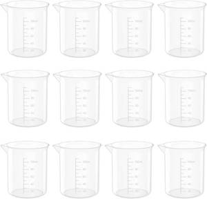 lot 64507 image: 10 Oz Transparent Lab Measuring Cup, 300ml Plastic Beaker Cups, for Science Experiment, Liquid Measuring, 12 Pcs