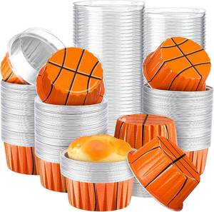 lot 64511 image: Pickmesh 200 Pcs Basketball Mini Cake Pans with Lids 5 oz Aluminum Foil Baking Cups Disposable Ramekins Cake Pans Cupcake Liners for Bread Muffin Brownie Basketball Theme Birthday Party Decorations