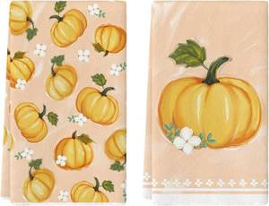 lot 64542 image: Artoid Mode Orange Pumpkin Fall Kitchen Towels Dish Towels, 18x26 Inch Farmhouse Fresh Decoration Hand Towels Set of 2