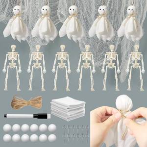 lot 64577 image: Hiawbon 12PCS Halloween Hanging Ornaments, DIY Small Hanging Ghosts, Mini Skeletons for Decor, Ghosts Skeleton Decoration for Halloween Indoor Outdoor