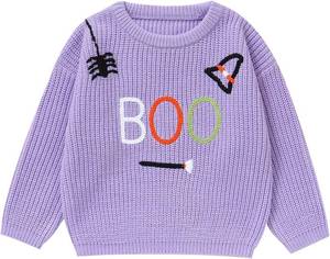lot 64601 image: Toddler GirlBoy Halloween Sweater Boo Hand Embroidered Knitted Pullover Fall Winter Clothes 1-5T