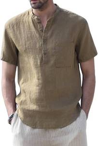 lot 64602 image: Muscle Cmdr Mens Casual Cotton Henley Shirts Lightweight Yoga Short Sleeve Shirt Hawaiian Beach Soft Tee
