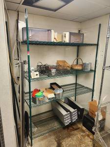 lot 15533 image: Contents of Shelf Including Napkin Dispenser, Baskets, Telephone, and More