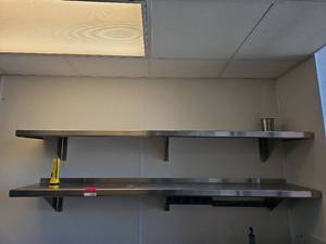 lot 15597 image: Commercial Stainless Steel Wall Mounted Shelving Unit