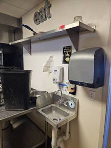 lot 15604 image: Assorted Lot W Wall Mounted Stainless Steel Shelf and Hand Washing Station