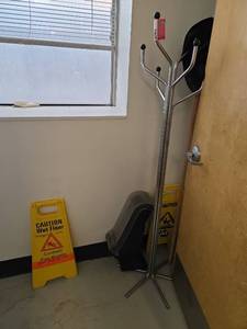 lot 15627 image: Commercial Mop Signs and Coat Rack
