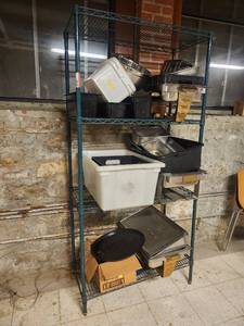 lot 15634 image: Commercial Wire Storage Rack with Restaurant Supplies