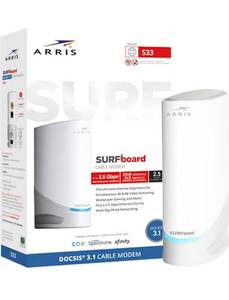 ARRIS SURFboard S33 DOCSIS 3.1 MultiâGig Cable Modem | 2.5Gbps + 1Gbps Ethernet Ports | Works with Xfinity, Cox, Spectrum | For Cable Internet Plans up to 2.5Gbps | Modem Only, Router Required - Retail: $219