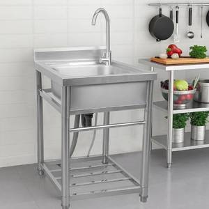21.7\" Kitchen Utility Sink, Stainless Steel Single-Bowl Utility Basin with Water Pipes and Gloves, Free Standing Portable Washing Station with Hot and Cold Faucet, for Laundry, Kitchens, Bathrooms - Retail: $274