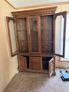 lot 1034 image: Oak Lighted China Hutch 14 x 50 x 76-- K