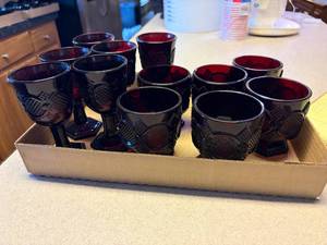 lot 1043 image: Ruby Red Small Goblets x 6 and Small Glasses x6-- K