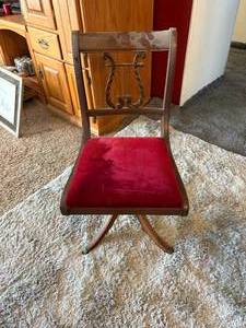 lot 1047 image: Upholstered Harp Back Organ Stool-- DR