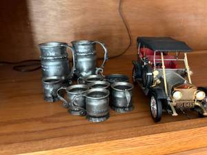 lot 1064 image: Pewter Mini Set & Metal Model T Car-- DR