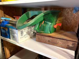 lot 1166 image: Contents of Top Shelf #3 (hand seed spreader & Tool Set)-- WW