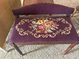 lot 1256 image: Cross Stitched Top Piano Bench w Back- FR