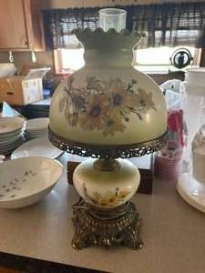 lot 1258 image: Glass Painted Hurricane Electric Lamp-- K